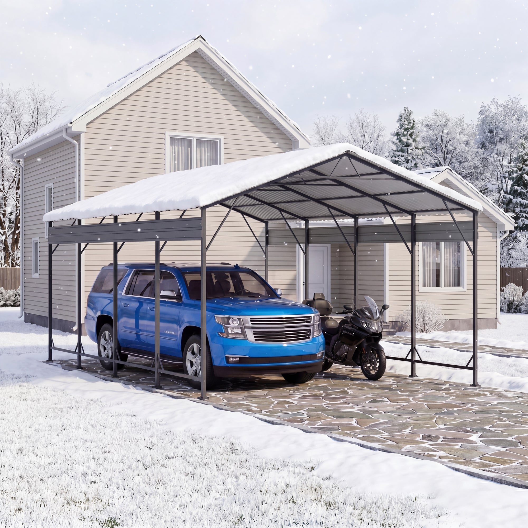 Patiowell 12'x20' Metal Carport with Vertical Roof, Black
