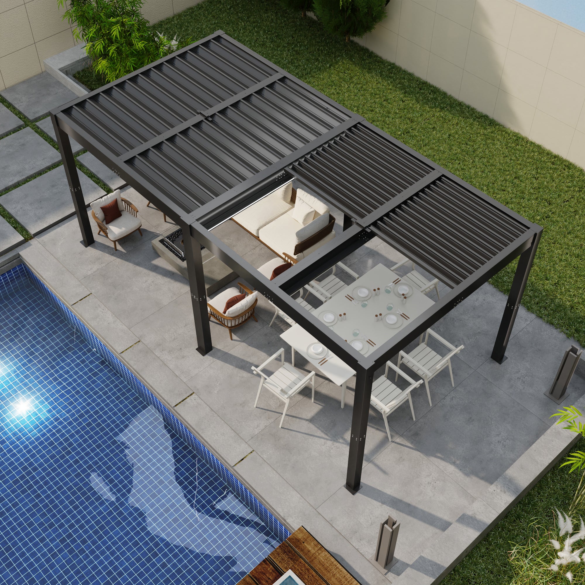 patiowell-10x10-ft-louvered-pergola-electric-outdoor-aluminum-pergola-with-led-lights-gray
size:10x10