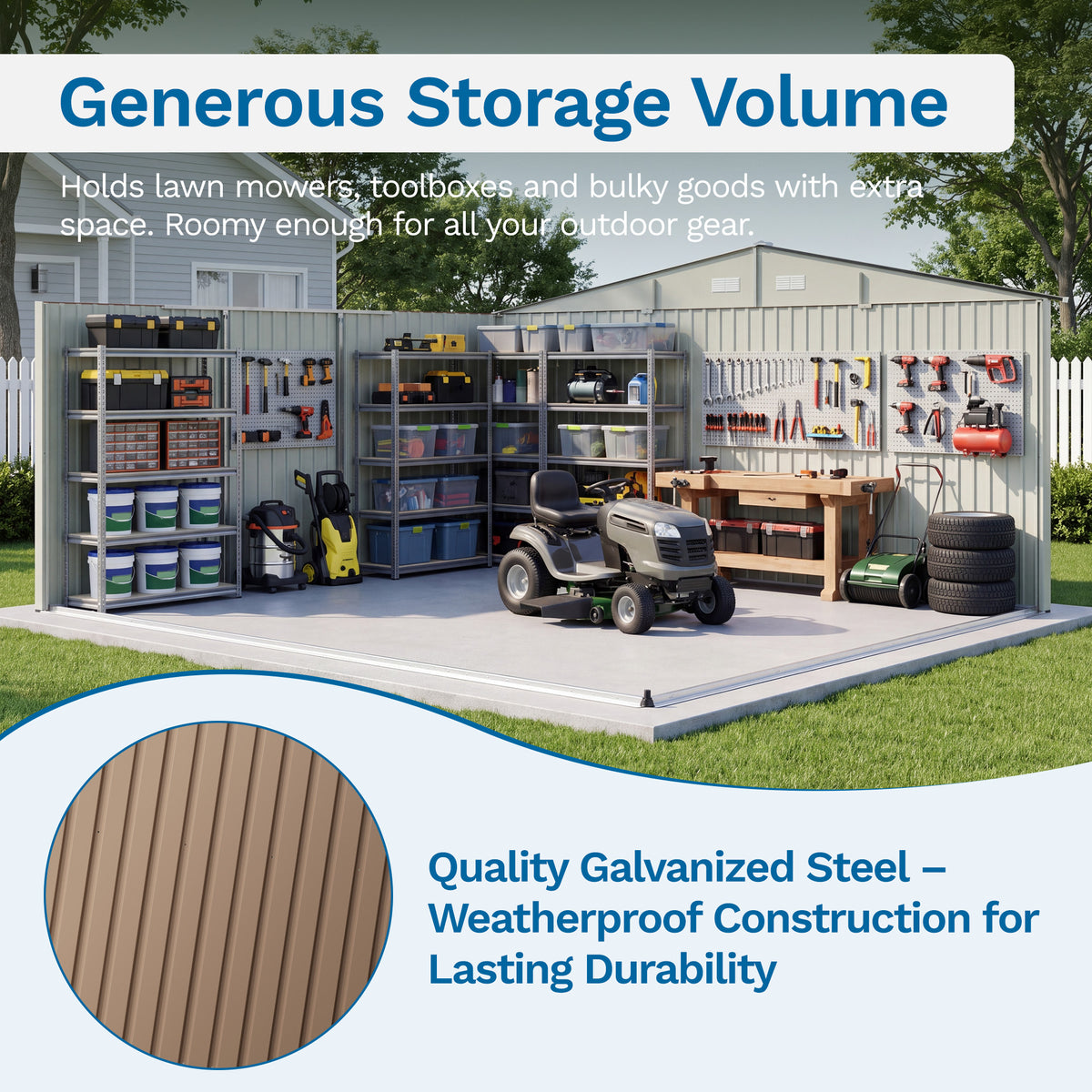 Patiowell 14x12 Metal Shed with Vents & Lockable Door, Brown