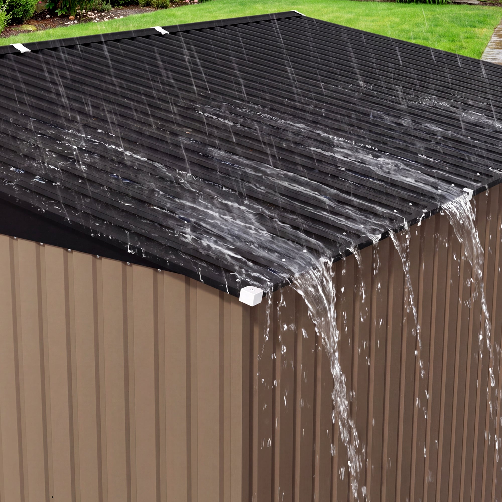 Patiowell 14x12 Metal Shed with Vents & Lockable Door, Brown