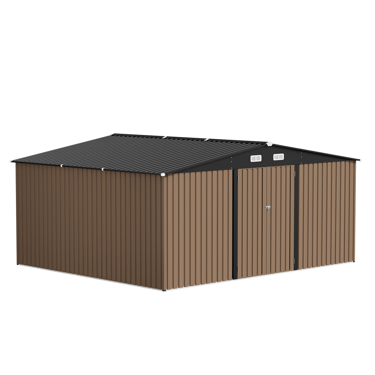 Patiowell 14x12 Metal Shed with Vents & Lockable Door, Brown