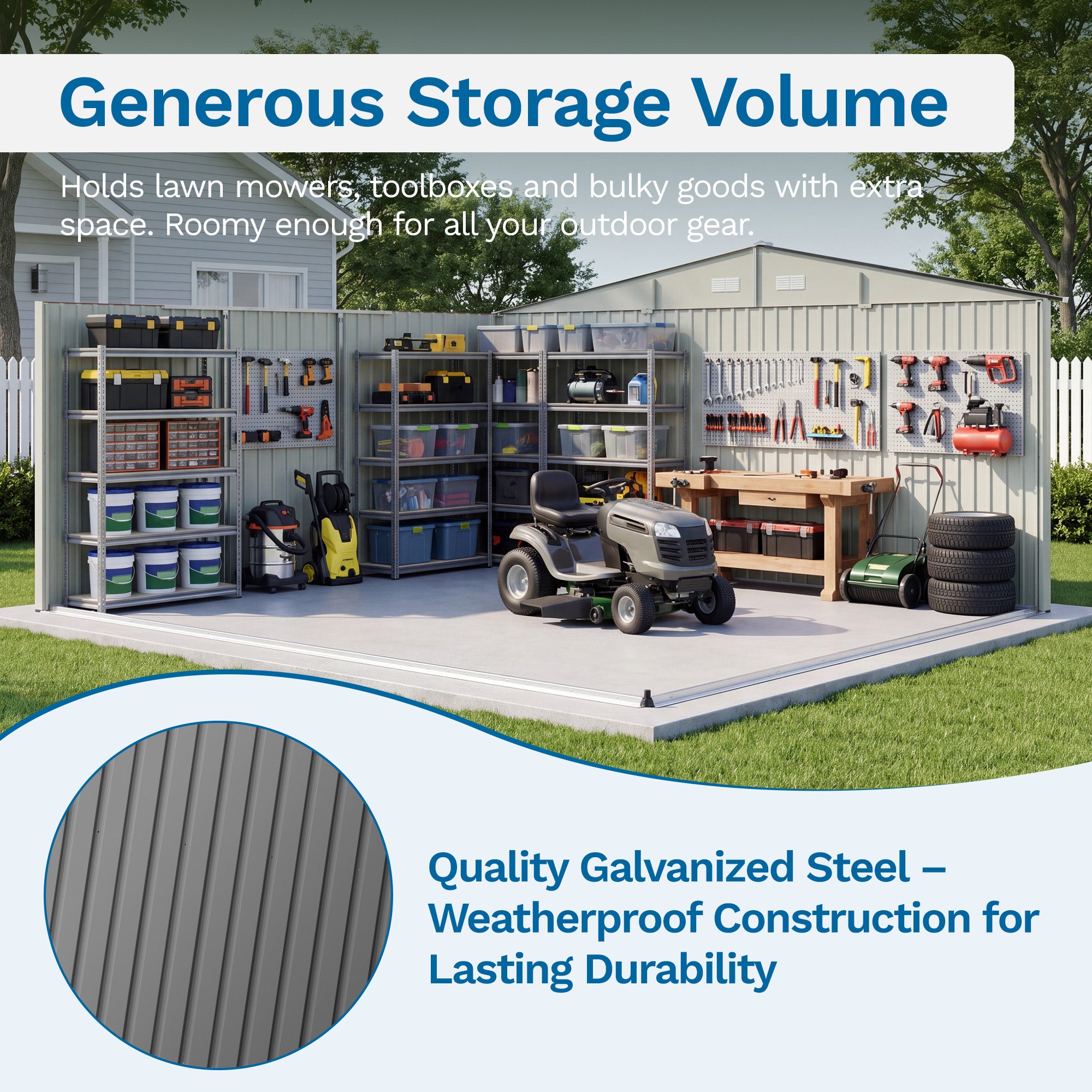 Patiowell 14x12 Metal Shed with Vents & Lockable Door, Gray