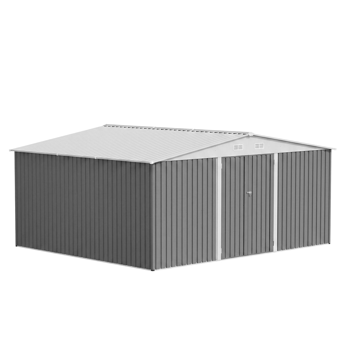 Patiowell 14x12 Metal Shed with Vents & Lockable Door, Gray