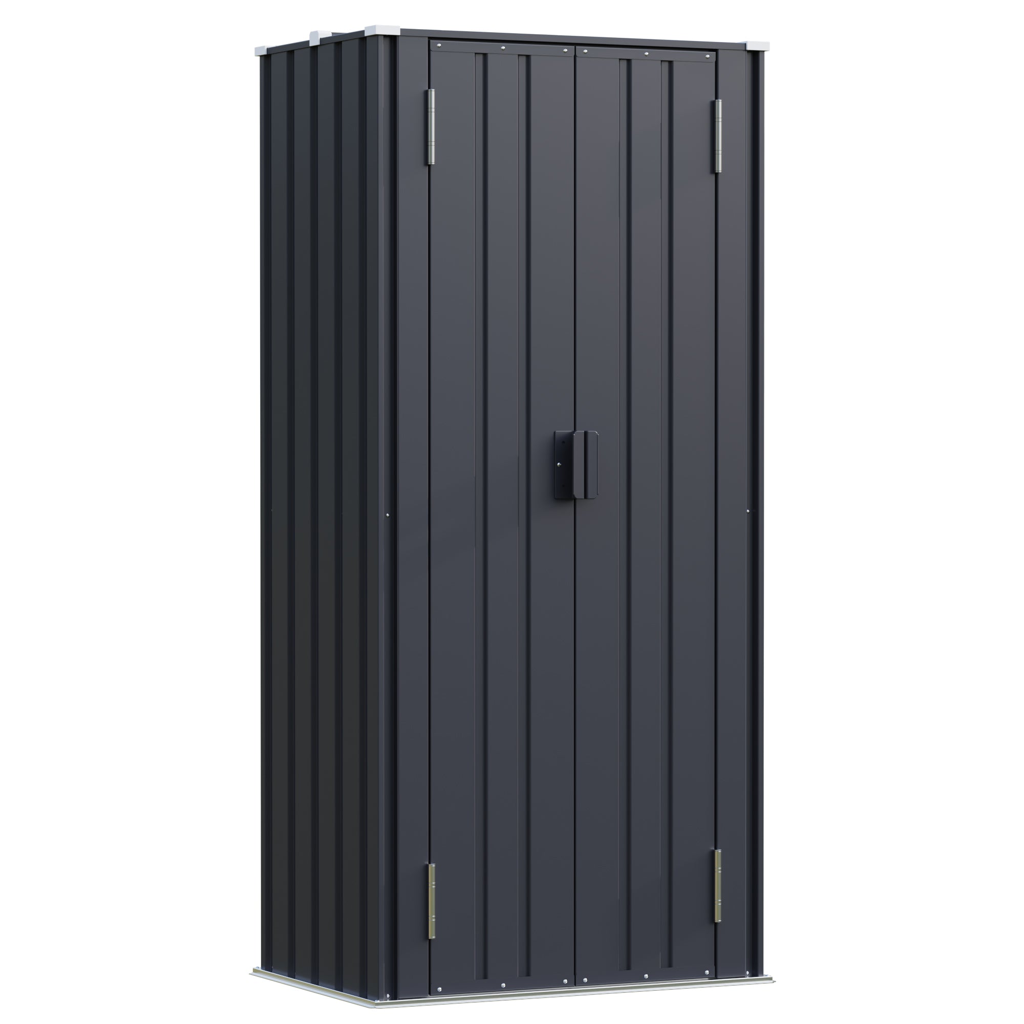 Patiowell, 26cu.ft Tall Black Steel Shed with 3-Tier Shelves - Vertical Organizer Shed for Garden/Tools