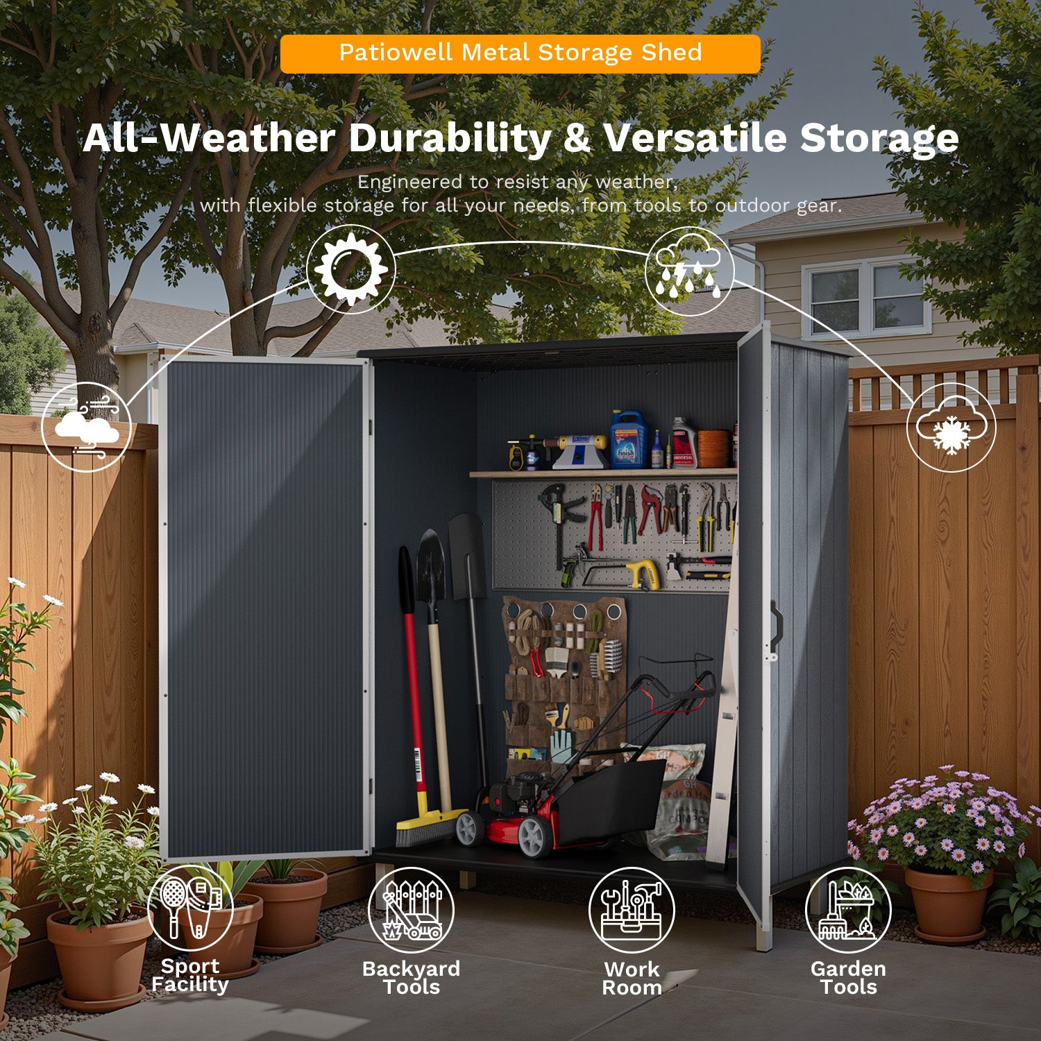 Patiowell 5x3 Plastic Outdoor Storage Shed with Lockable Door, Dark Gray