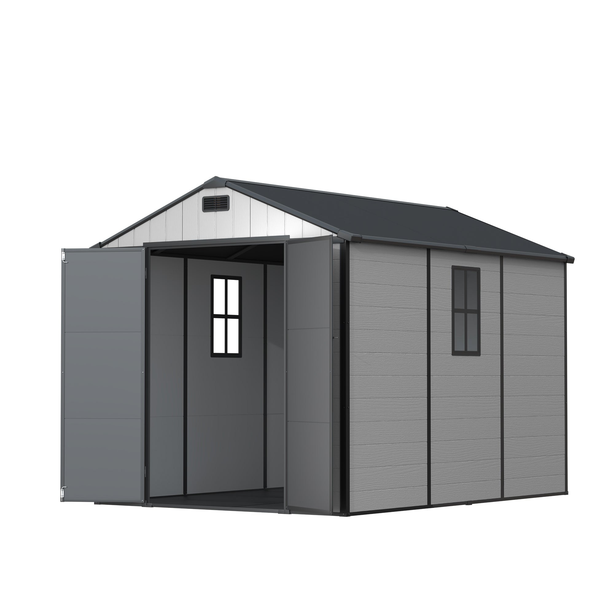8x10 Plastic Storage Shed with Window & Lockable Door, Gray
