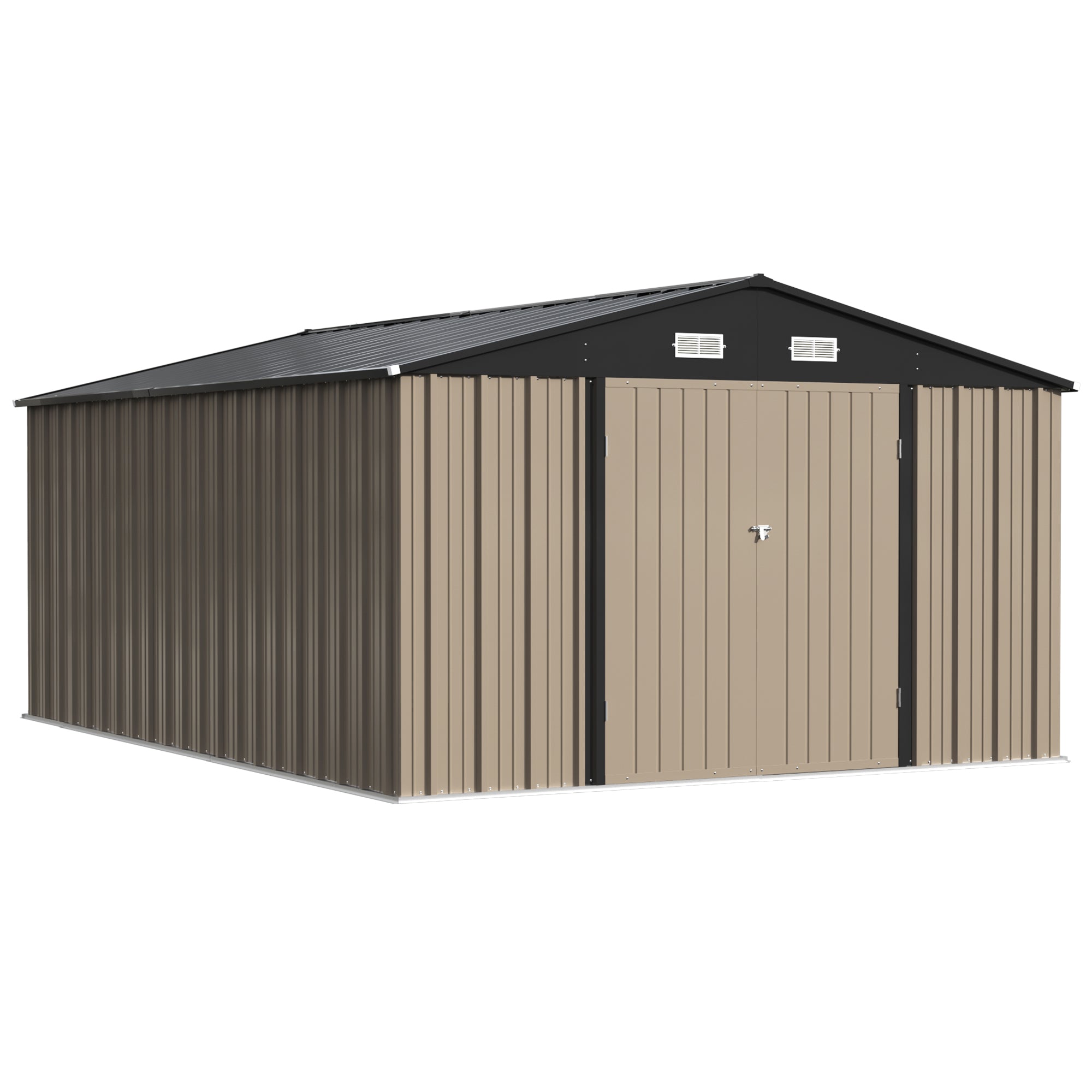 10x14 FT Large Metal Garden Shed with Lockable Door and Sloping Roof