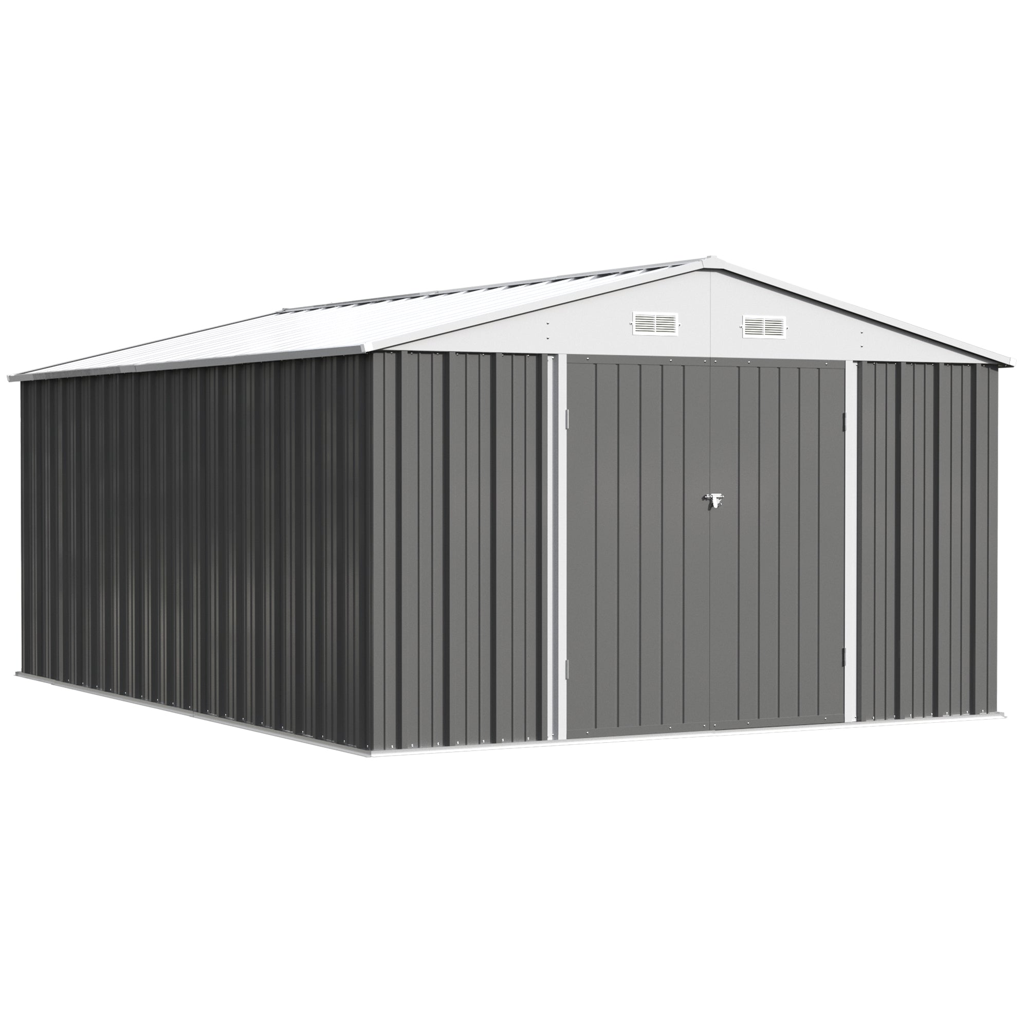 10x14 FT Large Metal Garden Shed with Lockable Door and Sloping Roof