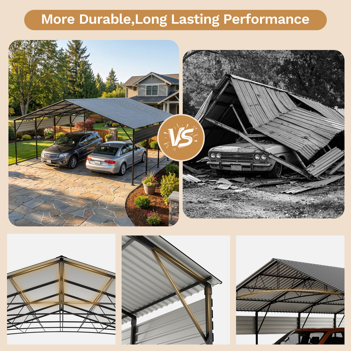 Patiowell 20x20 ft Outdoor Metal Carport, Black