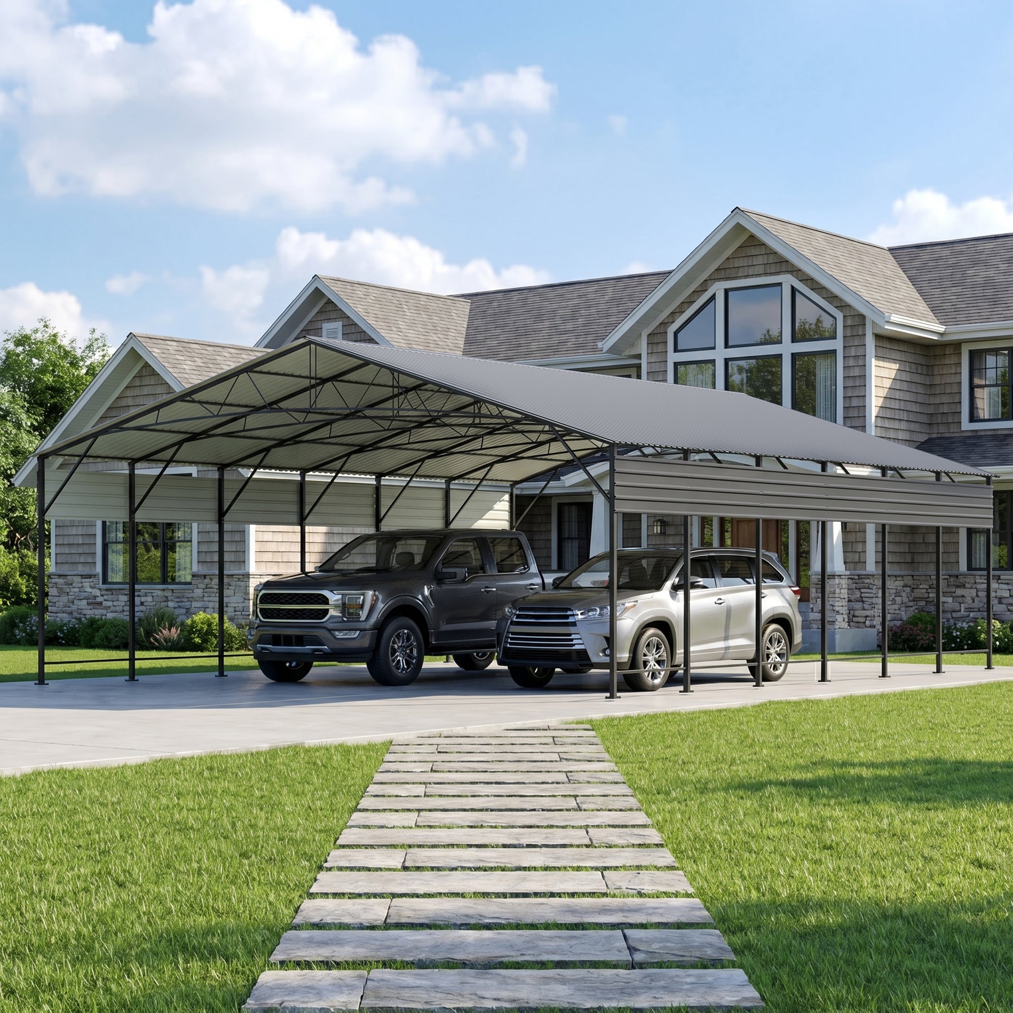 Patiowell 20x30 ft Outdoor Metal Carport, Black