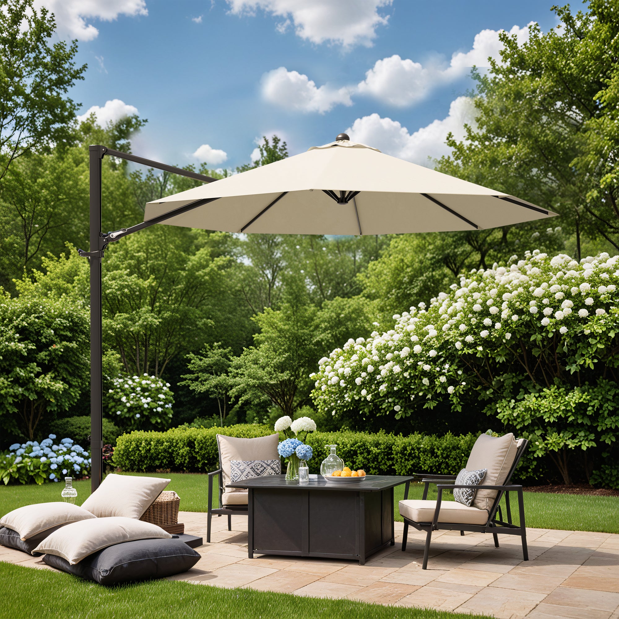 Patiowell 10FT Outdoor Patio Umbrella, 360° Rotation, Crank Open & Tilt, Beige