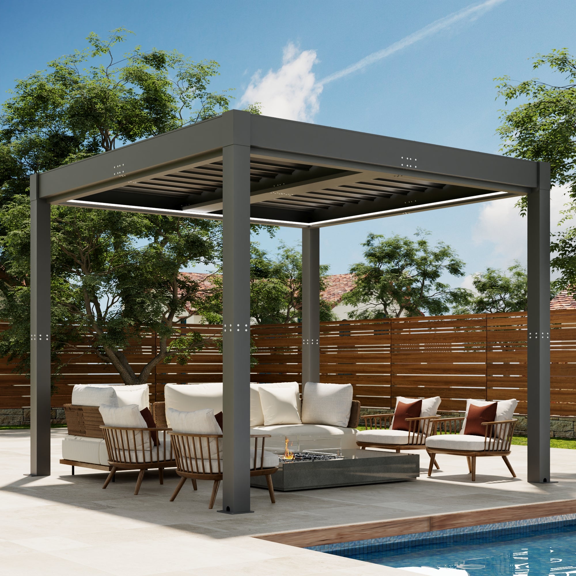 patiowell-10x10-ft-louvered-pergola-electric-outdoor-aluminum-pergola-with-led-lights-gray
size:10x10