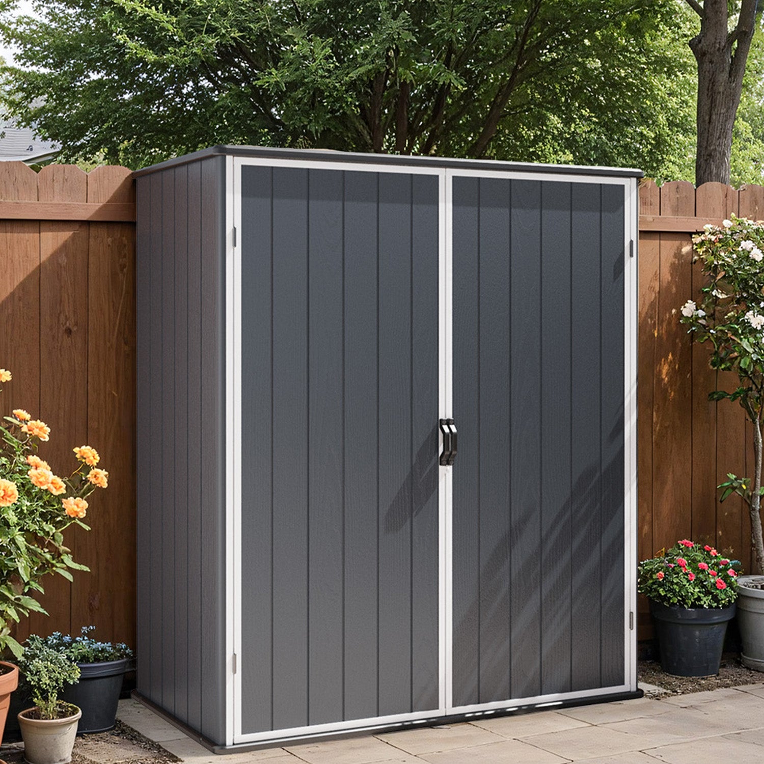 Patiowell 5x3 Plastic Outdoor Storage Shed with Lockable Door, Dark Gray