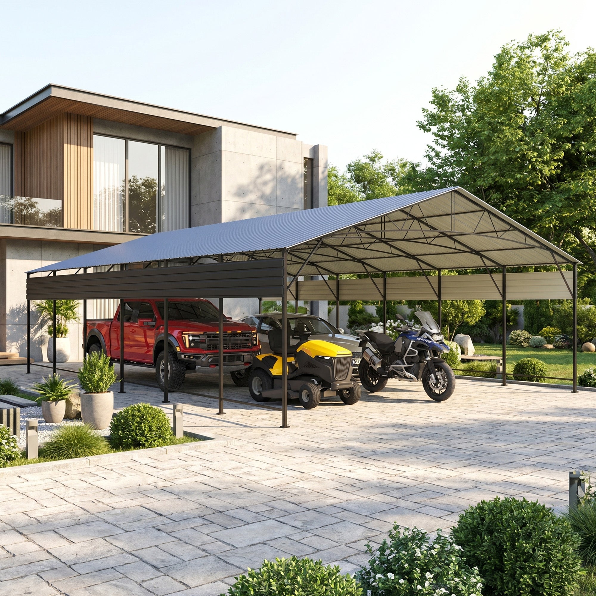 Patiowell 20x30 ft Outdoor Metal Carport, Black