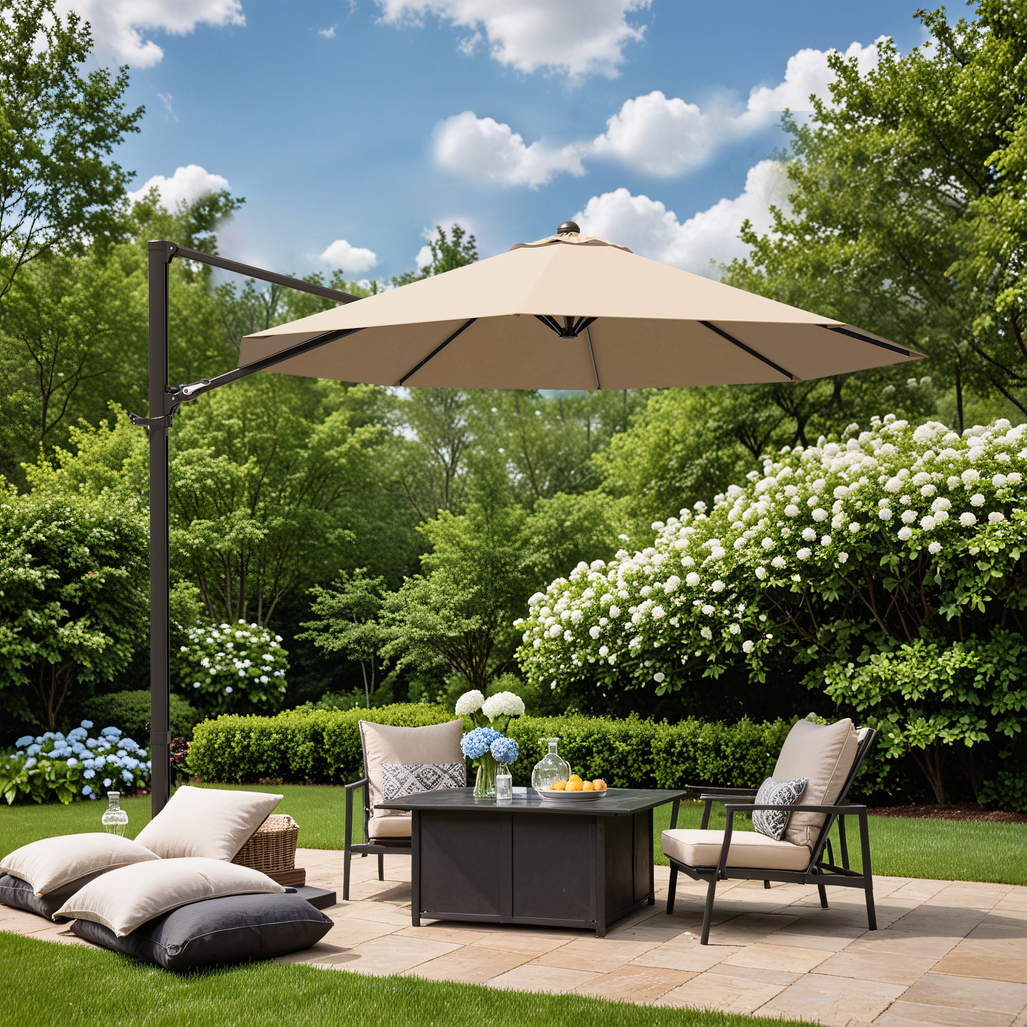 Patiowell 10FT Outdoor Patio Umbrella, 360° Rotation, Crank Open & Tilt, Beige