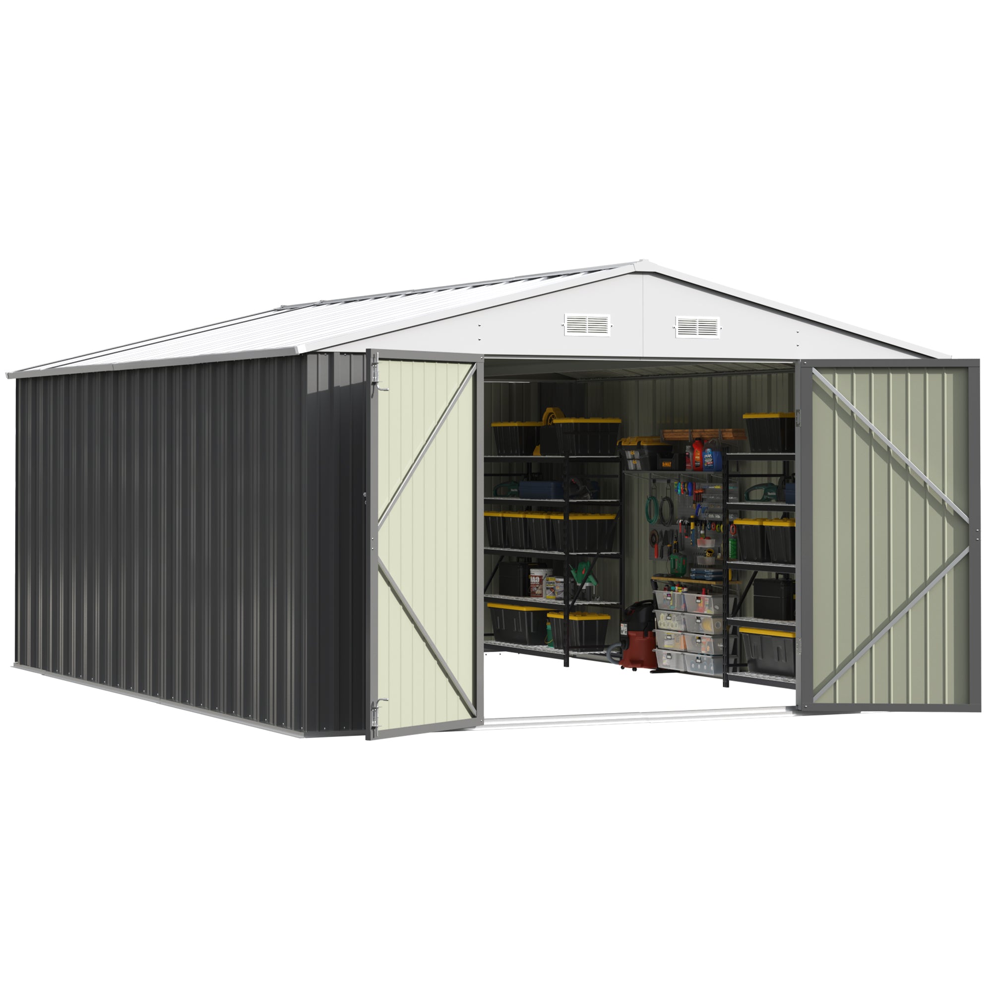 10x14 FT Large Metal Garden Shed with Lockable Door and Sloping Roof