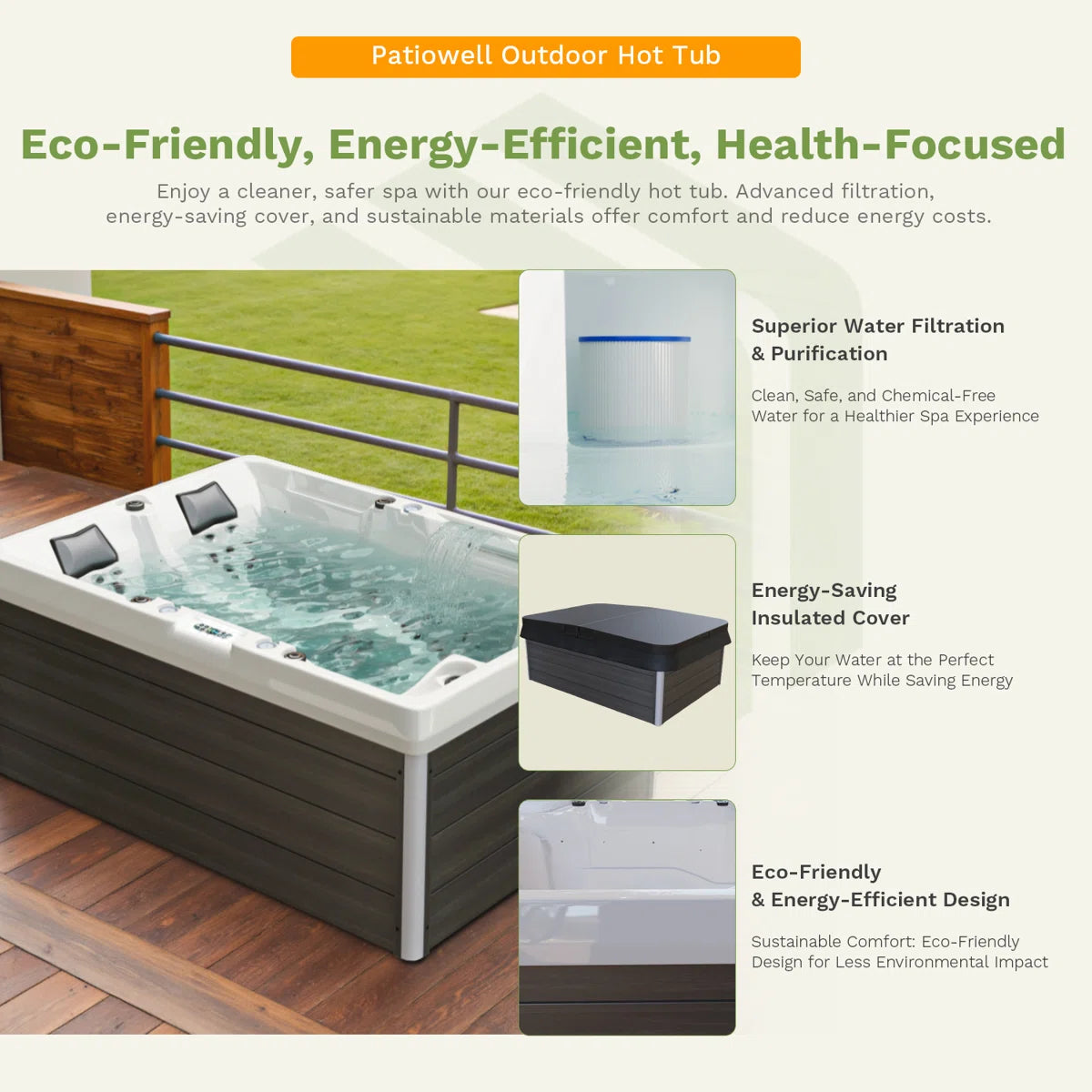 3-person Outdoor Hot Tub With 36 Water Jets & Digital Control System