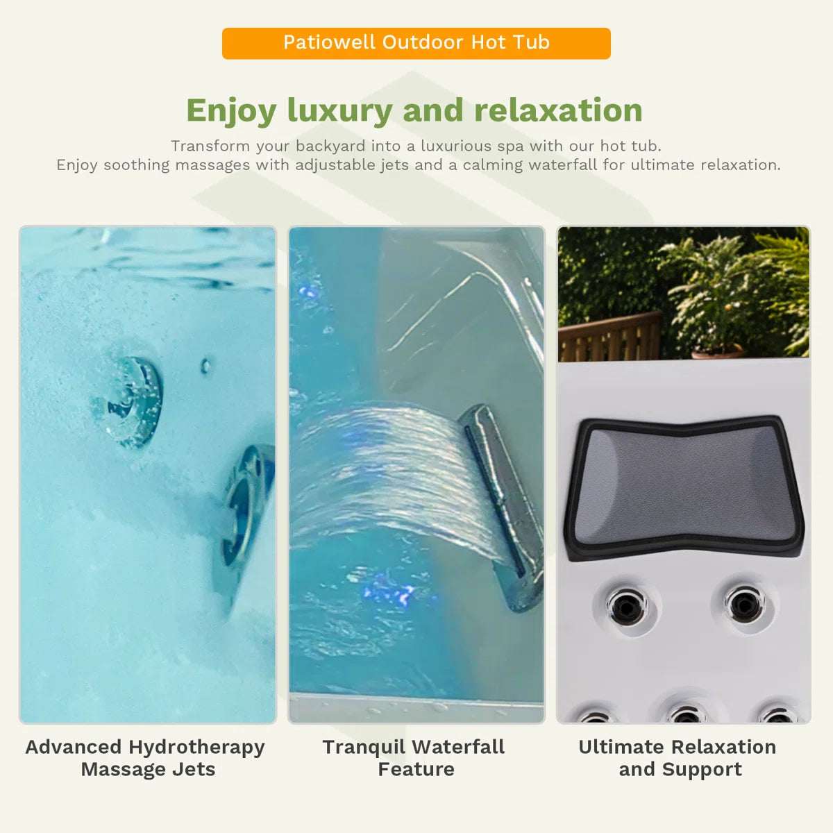 3-person Outdoor Hot Tub With 36 Water Jets & Digital Control System
