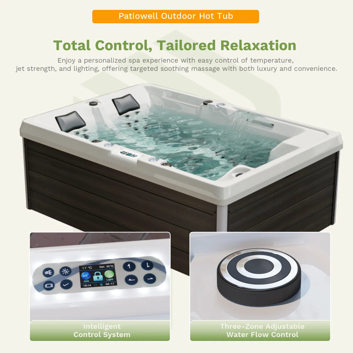 3-person Outdoor Hot Tub With 36 Water Jets & Digital Control System