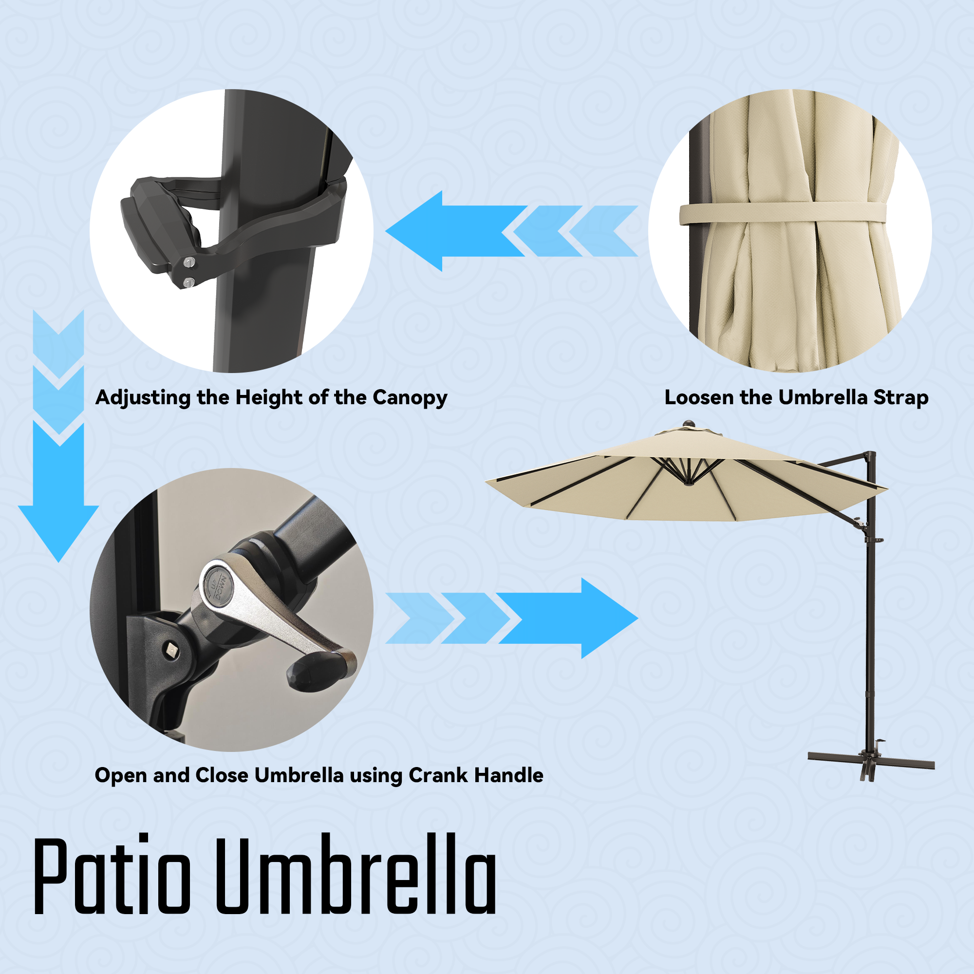 Patiowell 10FT Outdoor Patio Umbrella, 360° Rotation, Crank Open & Tilt, Beige