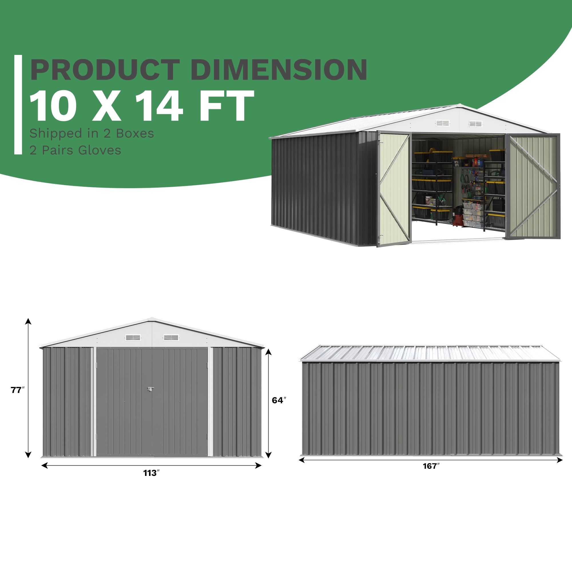 10x14 FT Large Metal Garden Shed with Lockable Door and Sloping Roof