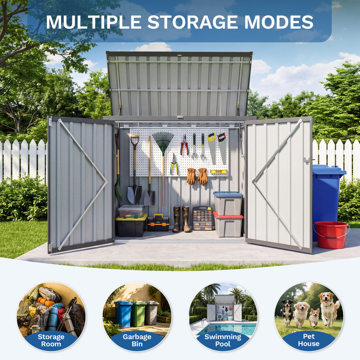 Patiowell 5x2.6ft Trash Can Storage Shed Metal Shed with Double Doors, Black