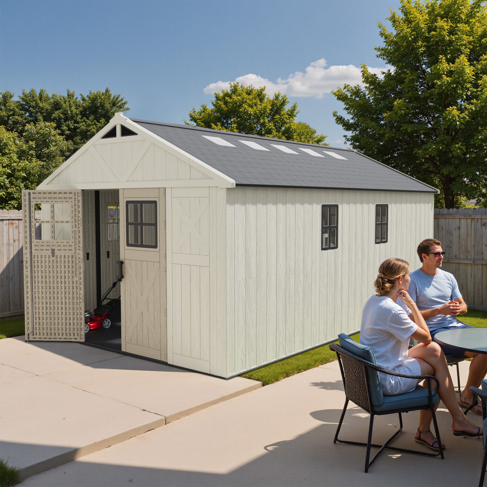 10x16ft Plastic Storage Shed with Skylight & Windows | Patiowell