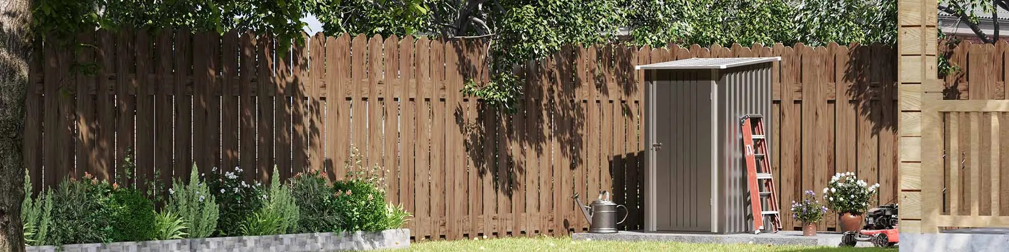 3x3 metal storage shed standing in backyard