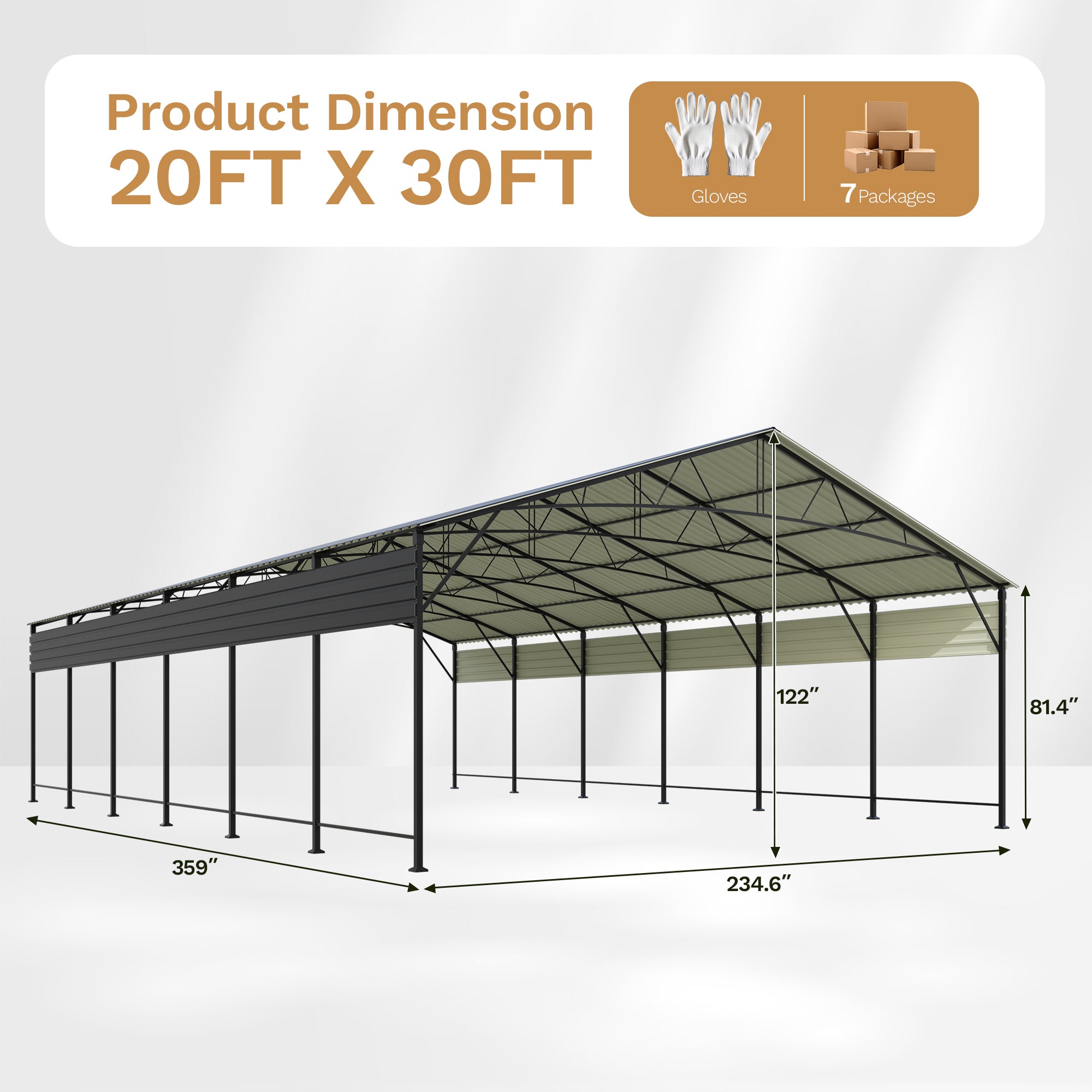 Patiowell 20x30 ft Outdoor Metal Carport, Black