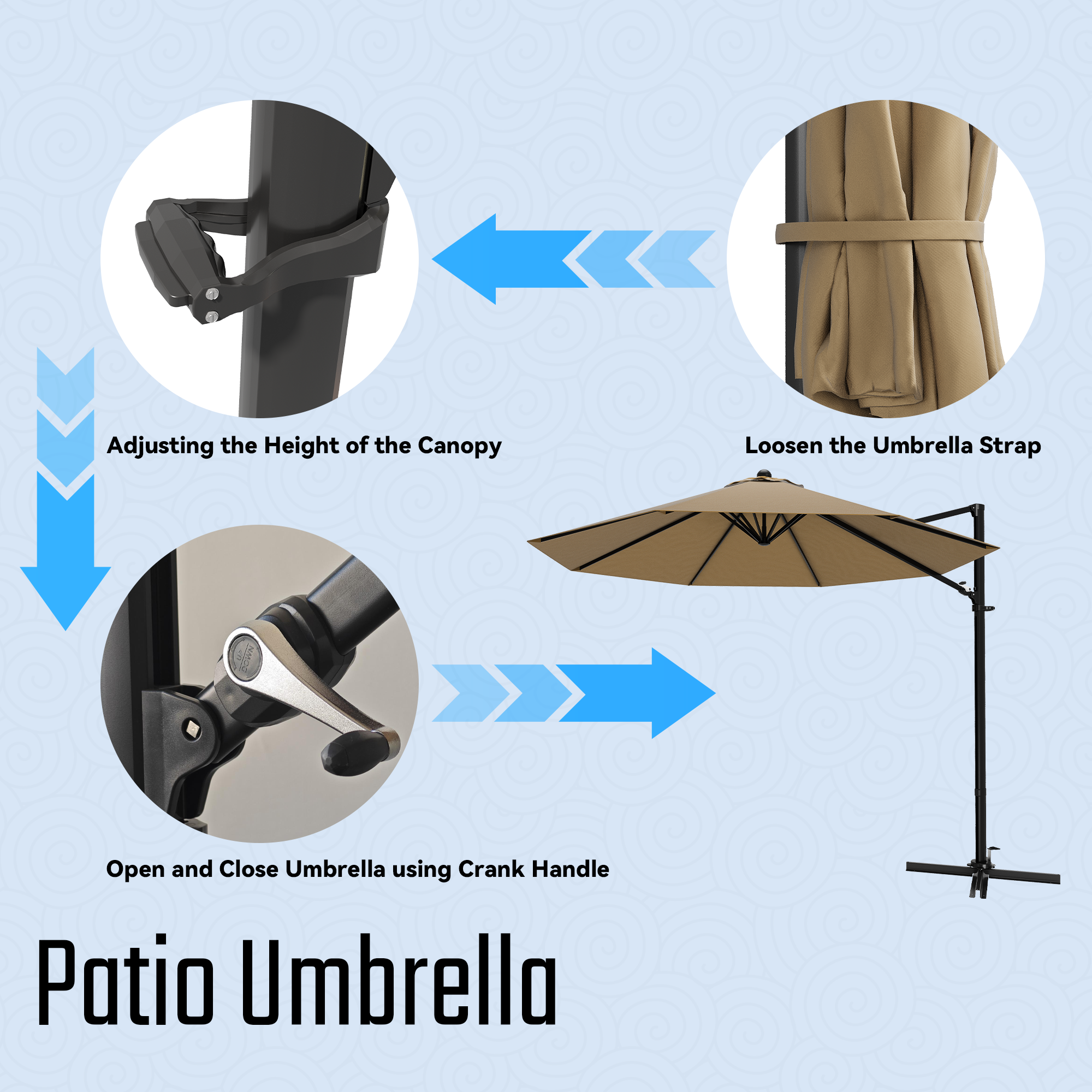 Patiowell 10FT Outdoor Patio Umbrella, 360° Rotation, Crank Open & Tilt, Beige