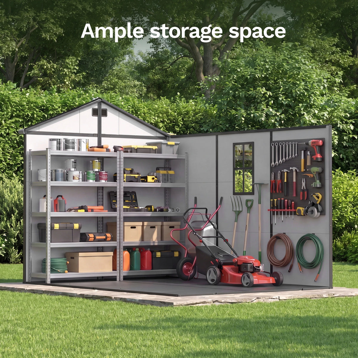 Patiowell 8x10 Plastic Storage Shed with Window and Lockable Door, Gray