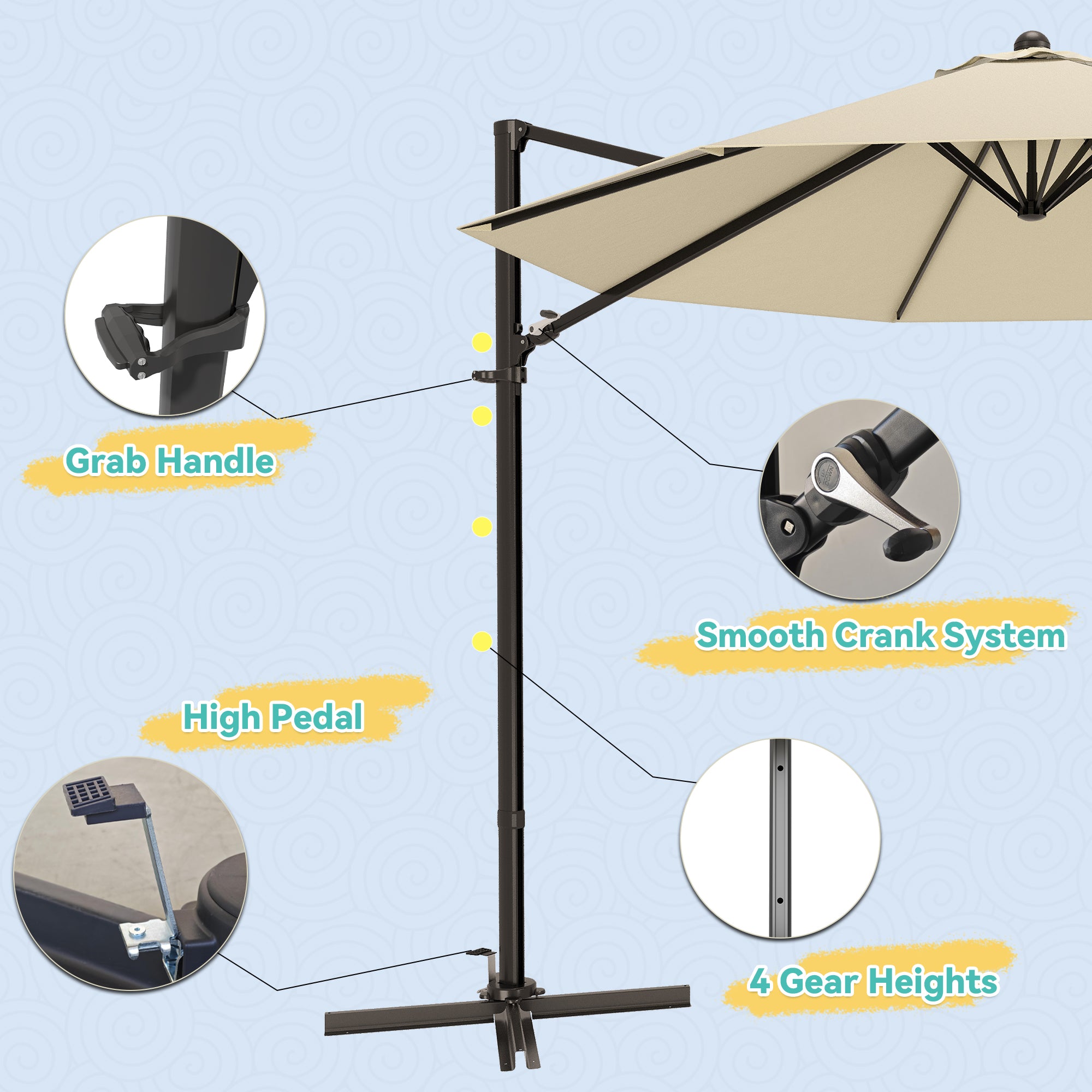 Patiowell 10FT Outdoor Patio Umbrella, 360° Rotation, Crank Open & Tilt, Beige