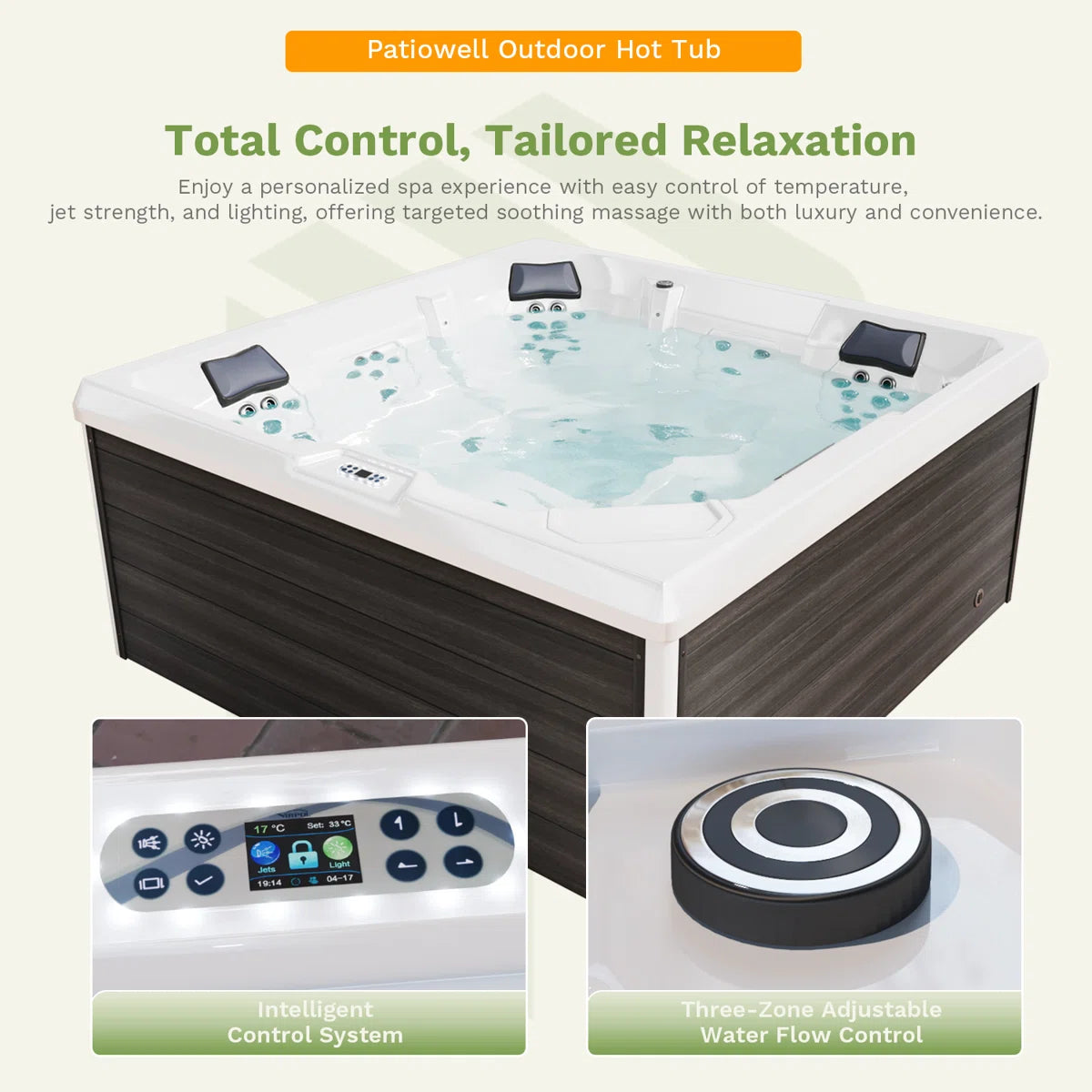5-person Outdoor Hot Tub With 51 Water Jets & Digital Control System