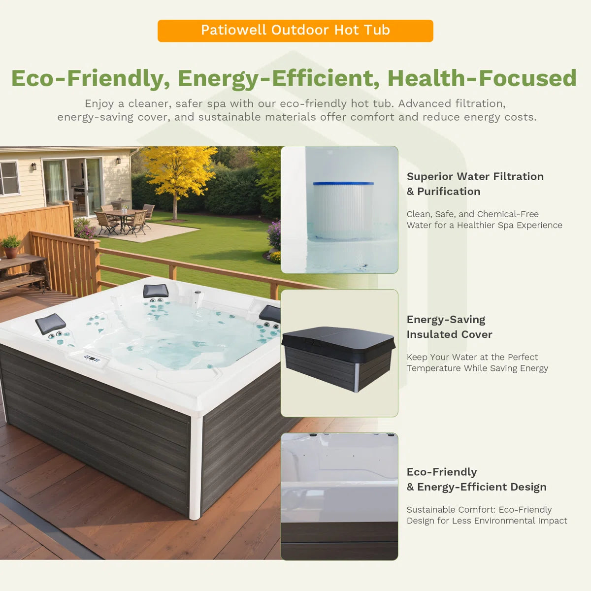 5-person Outdoor Hot Tub With 51 Water Jets & Digital Control System