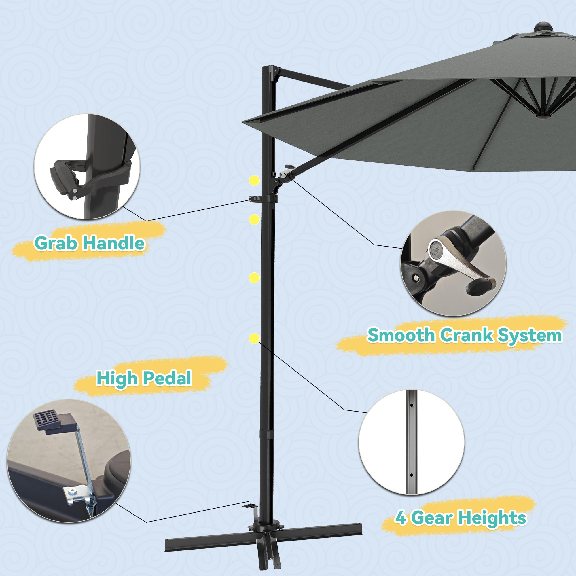 Patiowell 10FT Outdoor Patio Umbrella, 360° Rotation, Crank Open & Tilt, Beige