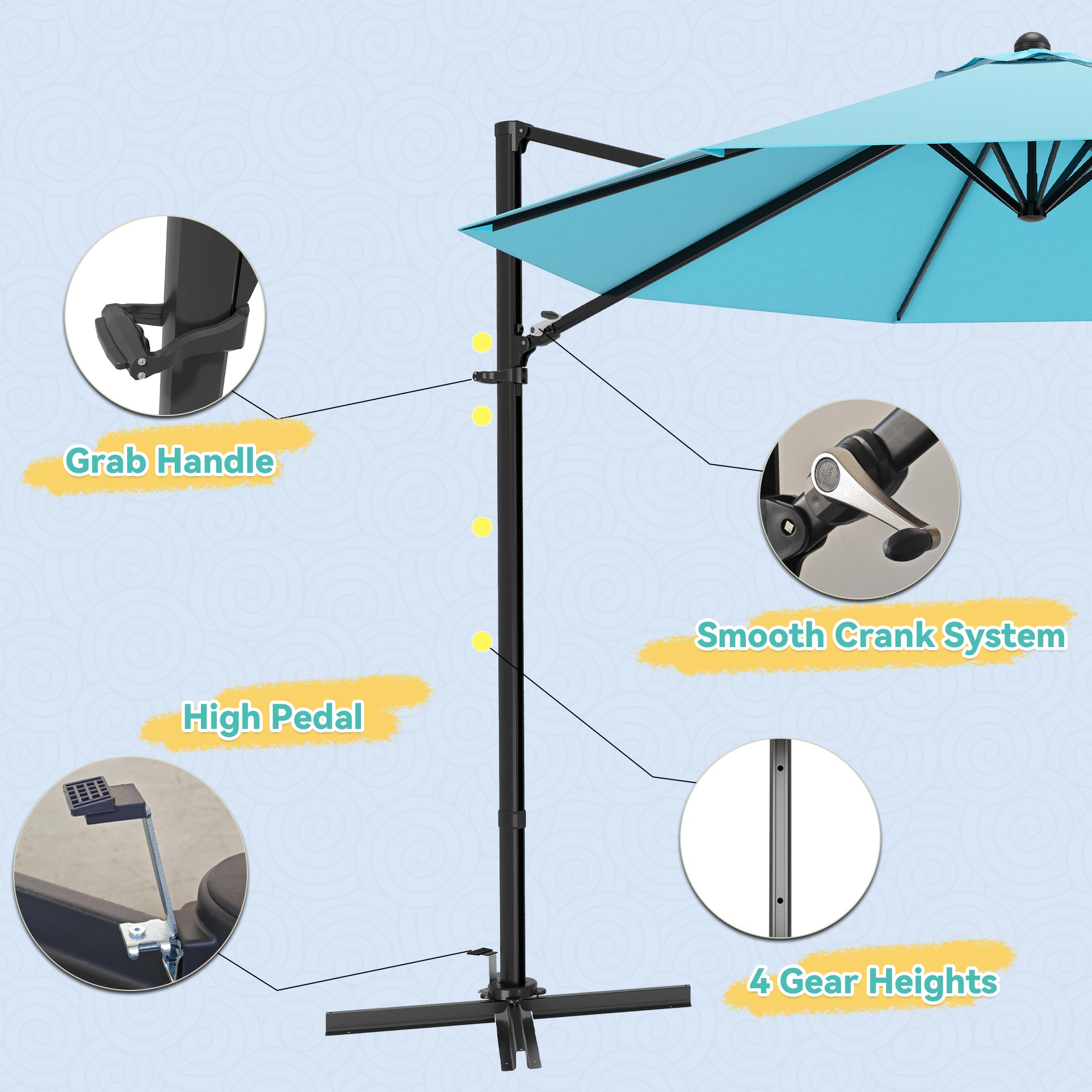 Patiowell 10FT Outdoor Patio Umbrella, 360° Rotation, Crank Open & Tilt, Beige