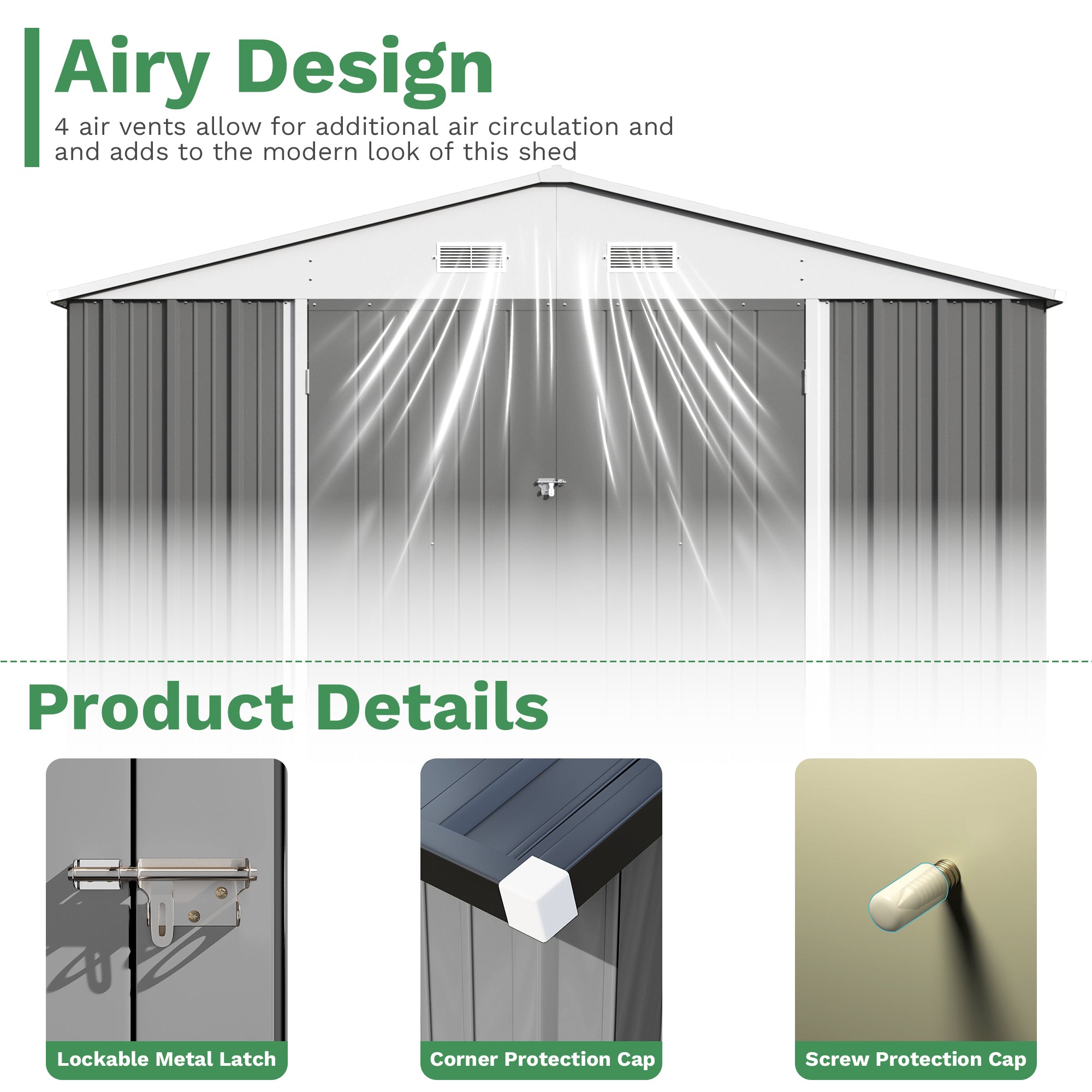 10x14 FT Large Metal Garden Shed with Lockable Door and Sloping Roof