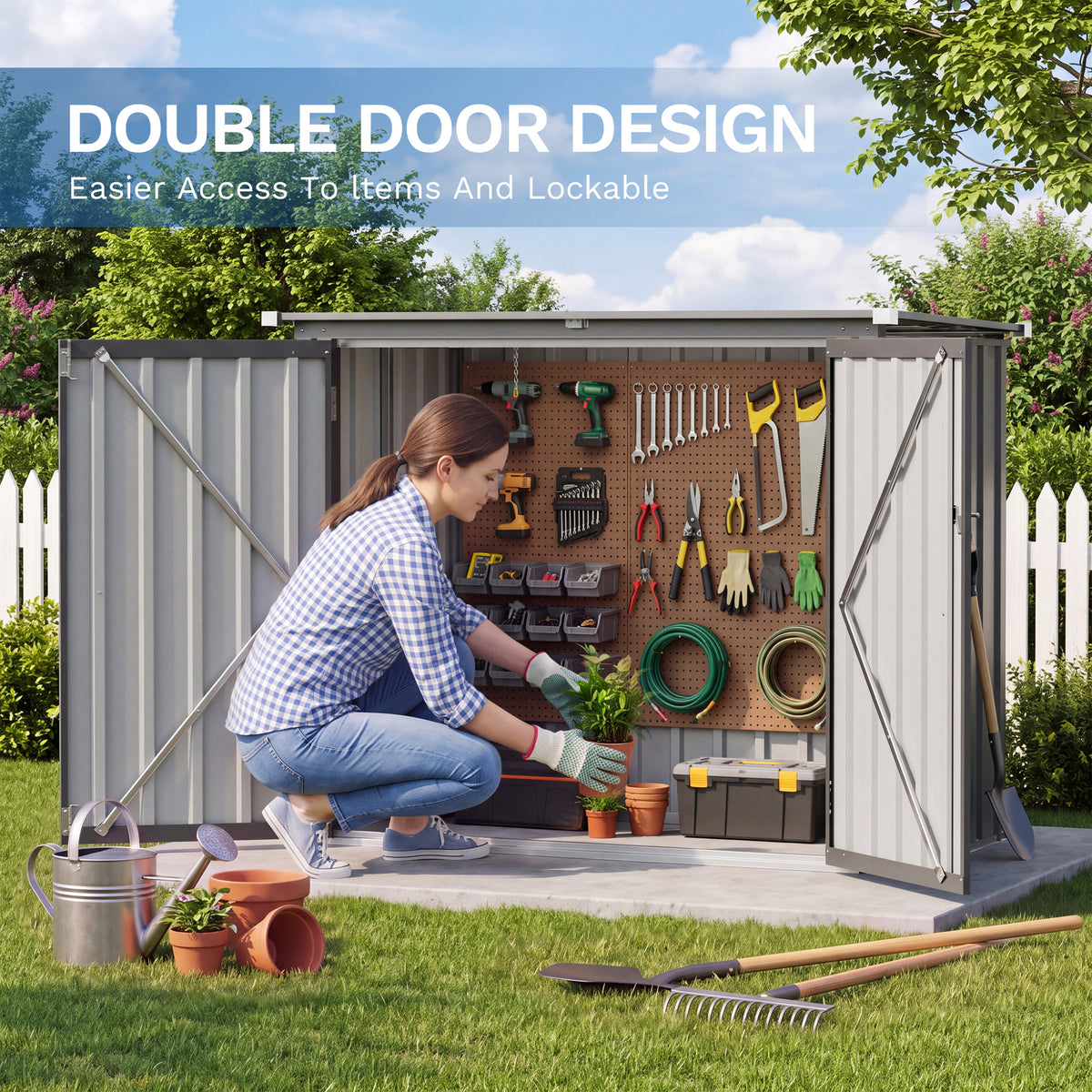 Patiowell 5x2.6ft Trash Can Storage Shed Metal Shed with Double Doors, Black