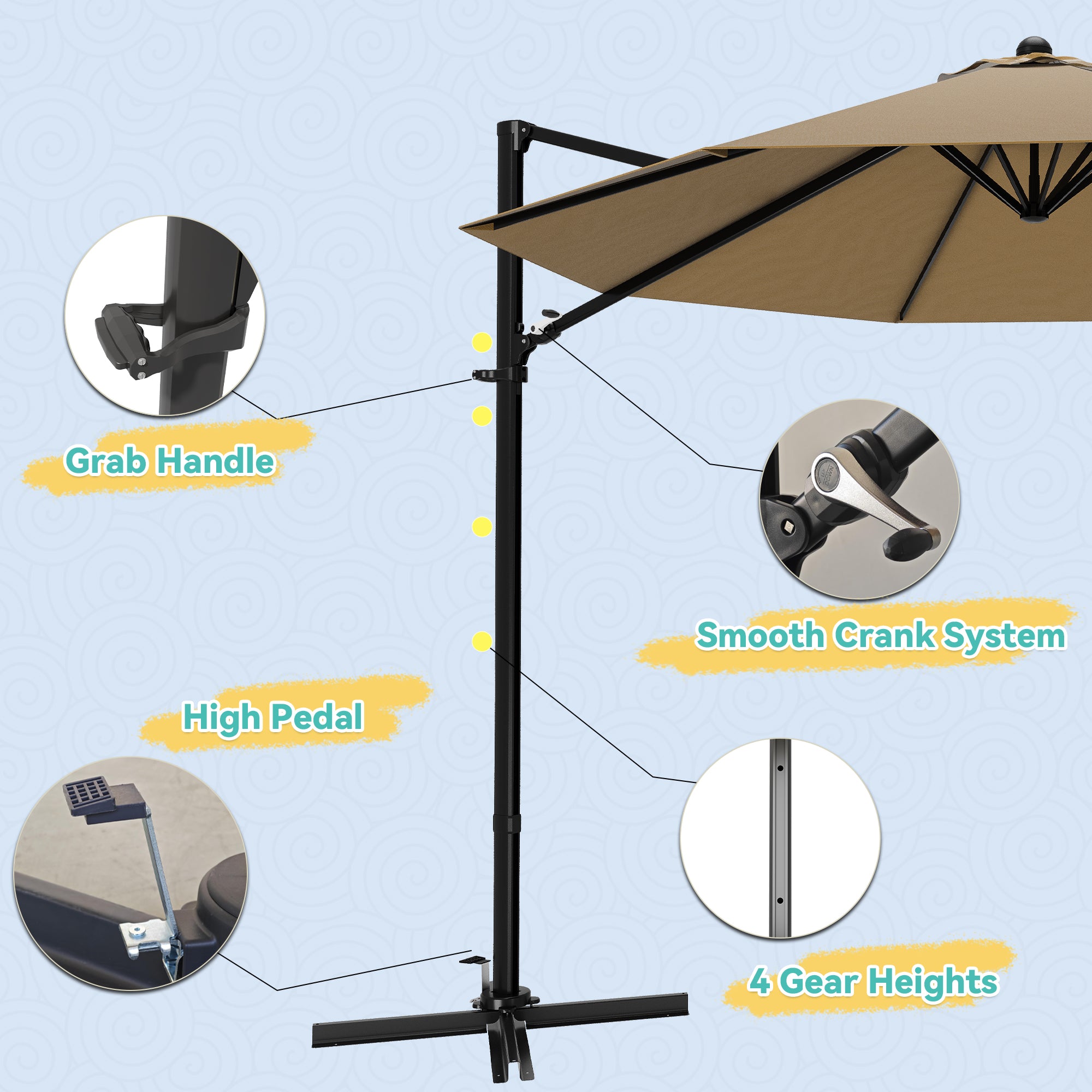 Patiowell 10FT Outdoor Patio Umbrella, 360° Rotation, Crank Open & Tilt, Beige