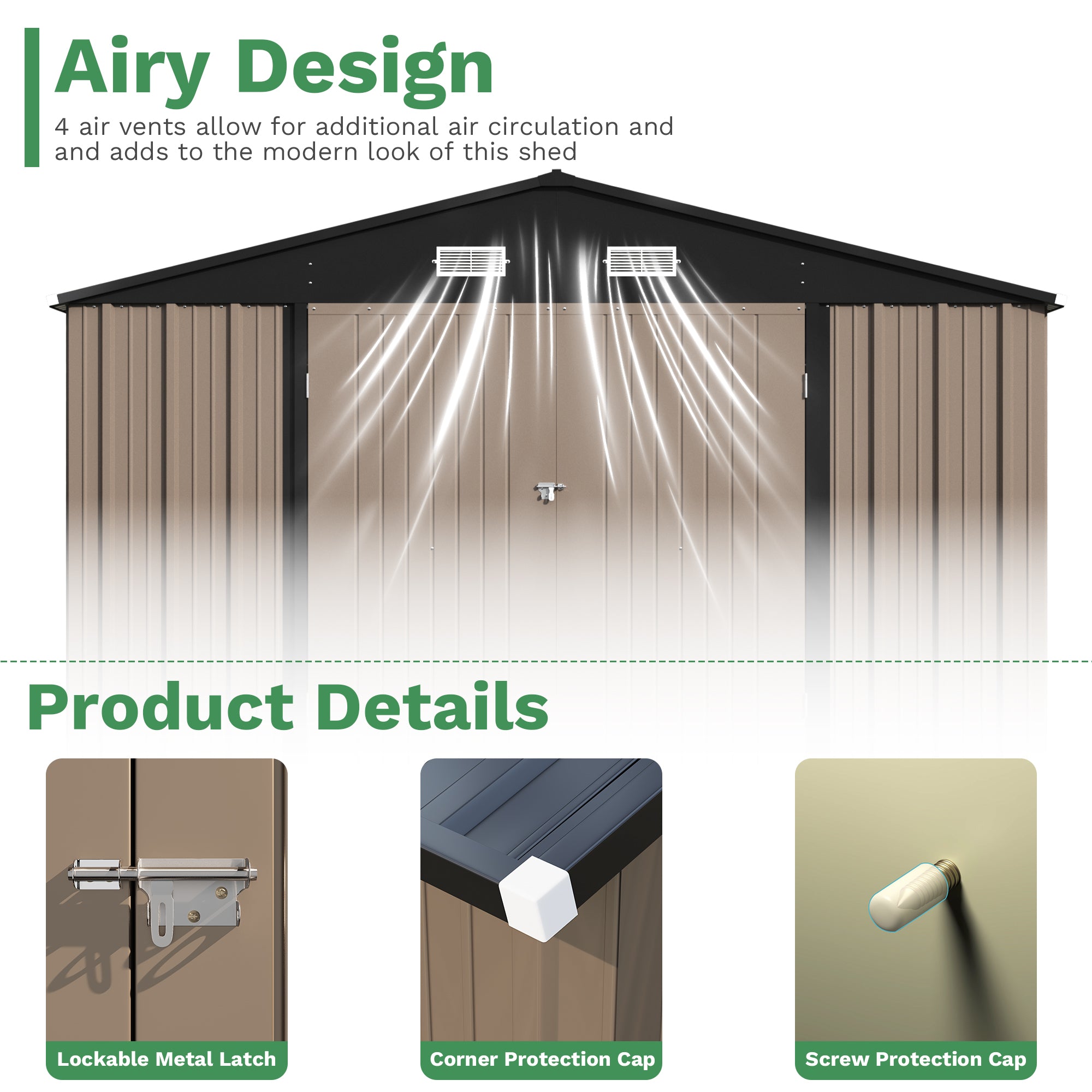 10x14 FT Large Metal Garden Shed with Lockable Door and Sloping Roof