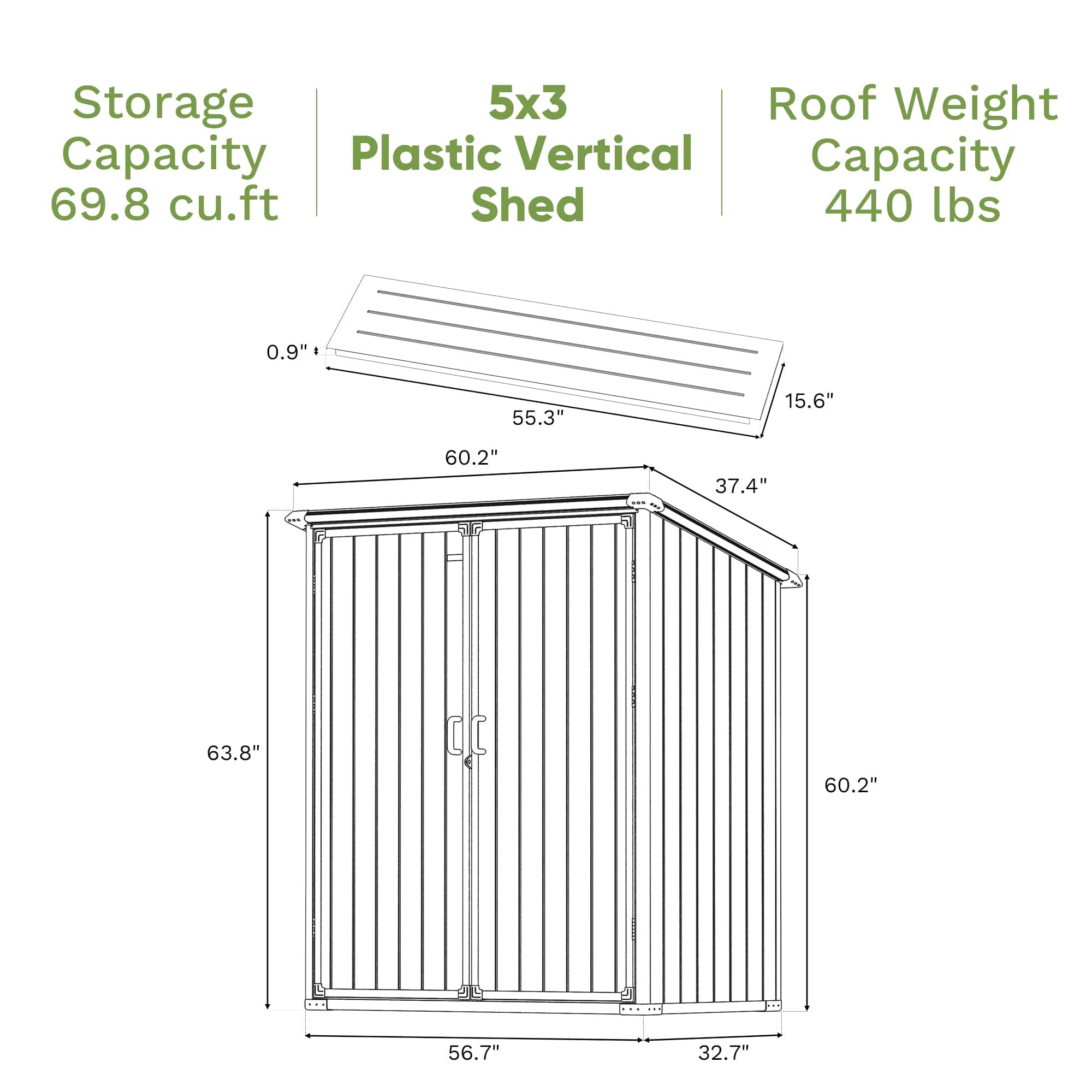 Patiowell 5x3 Plastic Vertical Shed Pro