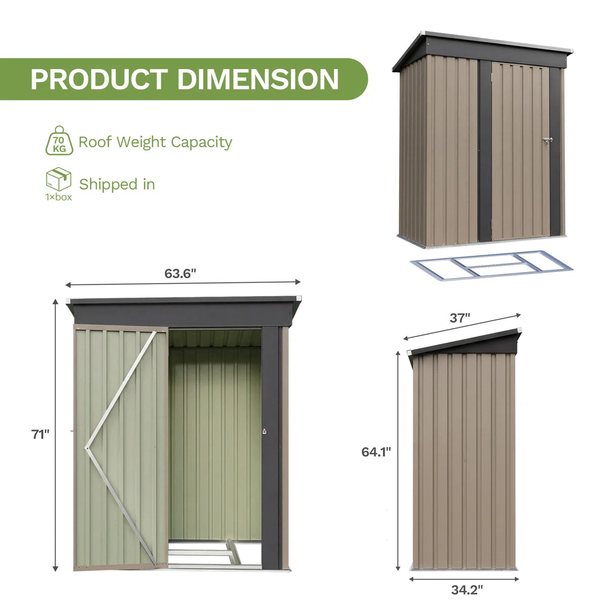 Patiowell 5x3 Metal Shed with Floor Frame, Brown