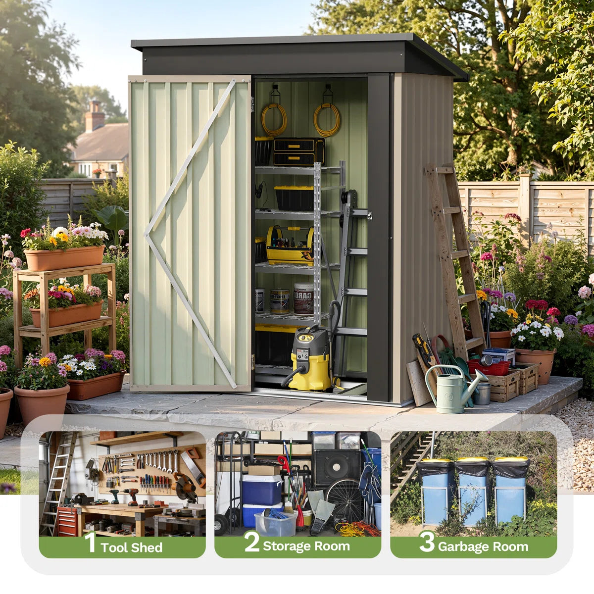 Patiowell 5x3 Metal Shed with Floor Frame, Brown
