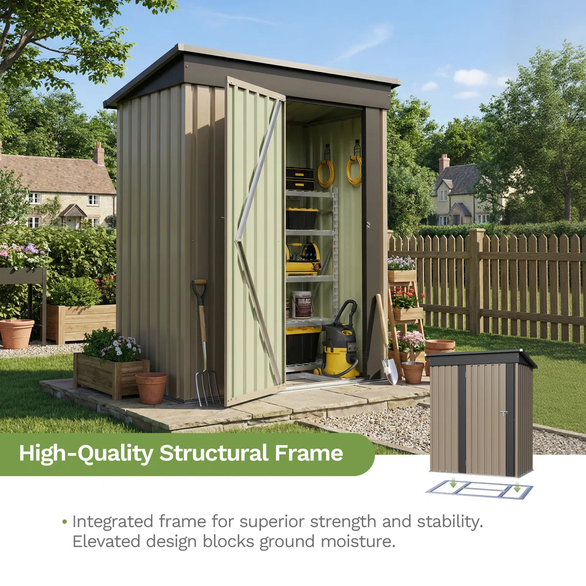 Patiowell 5x3 Metal Shed with Floor Frame, Brown