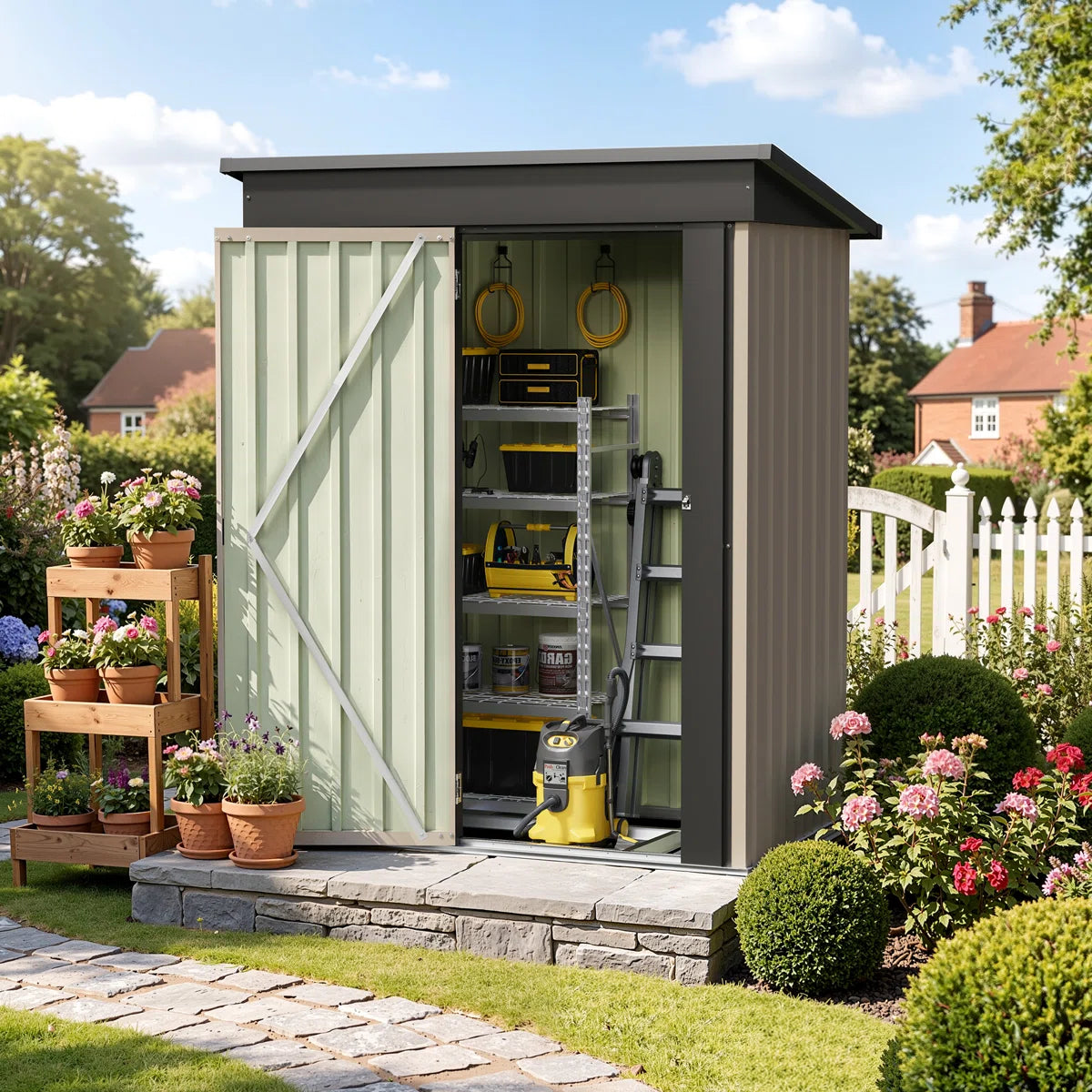 Patiowell 5x3 Metal Shed with Floor Frame, Brown