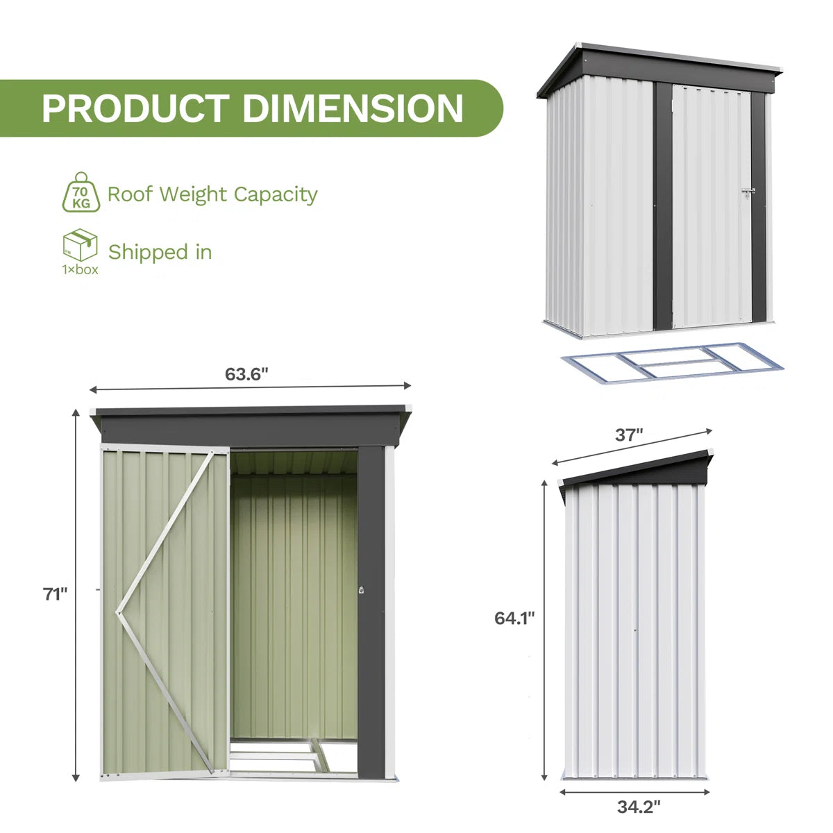 Patiowell 5x3 Metal Shed with Floor Frame, White
