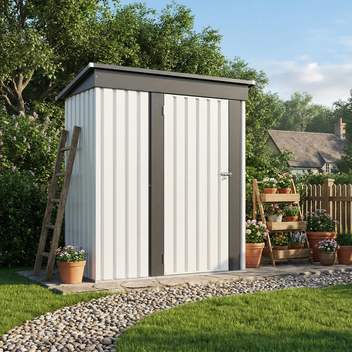 Patiowell 5x3 Metal Shed with Floor Frame, White