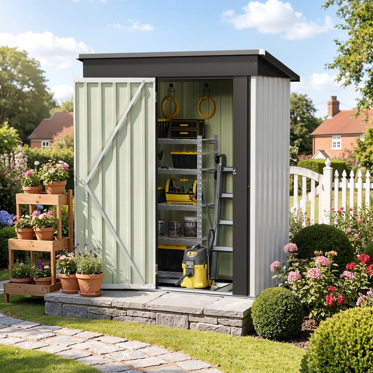 Patiowell 5x3 Metal Shed with Floor Frame, White