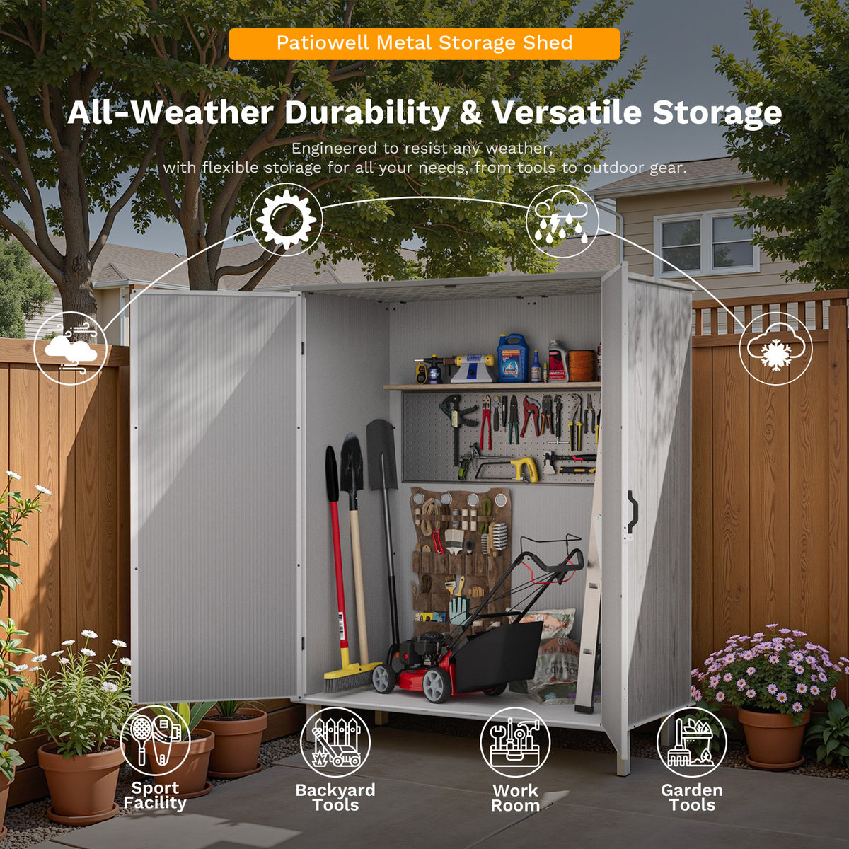 Patiowell 5x3 Plastic Outdoor Storage Shed with Lockable Door, Gray