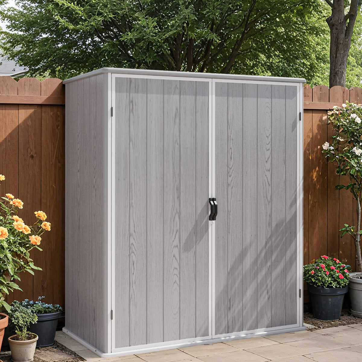 Patiowell 5x3 Plastic Outdoor Storage Shed with Lockable Door, Gray